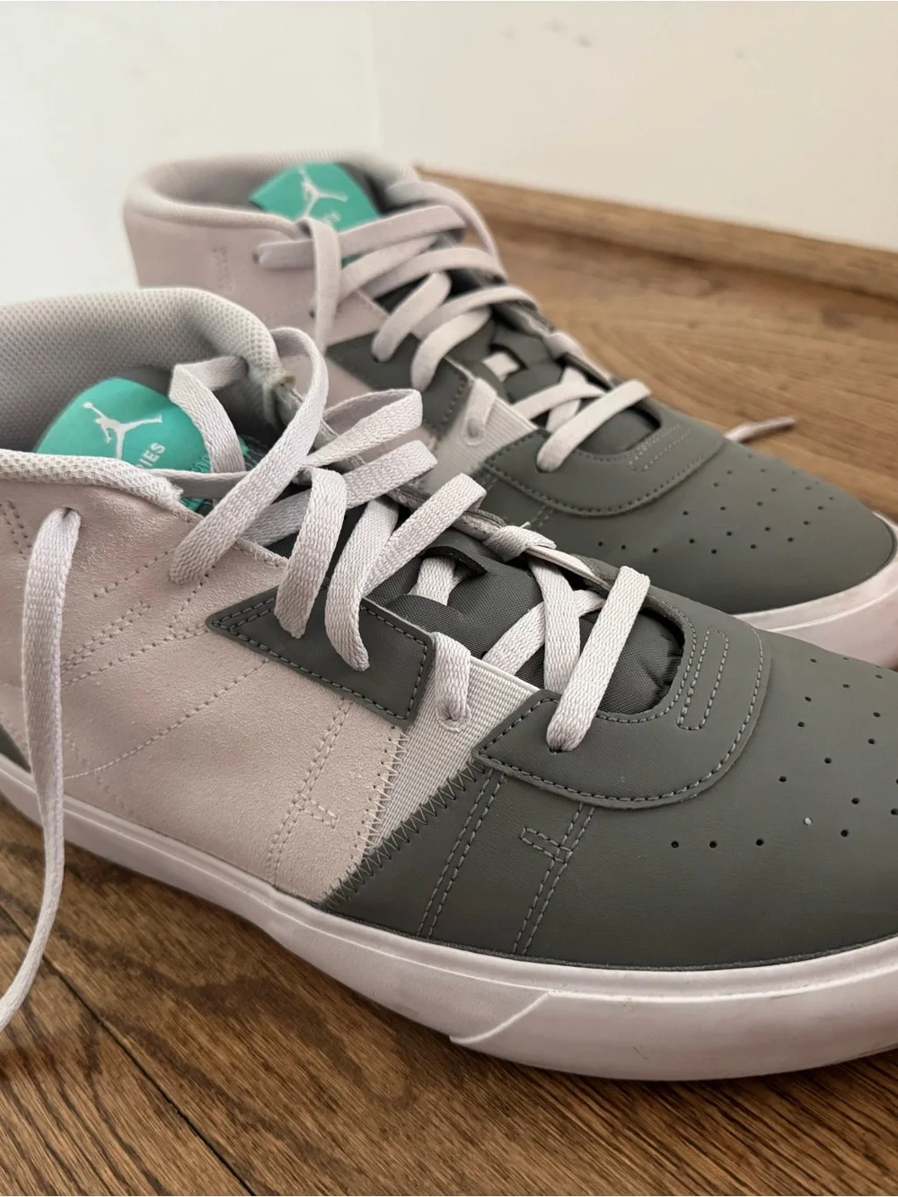 Jordan Mid Sneakers in Gray, White & Teal